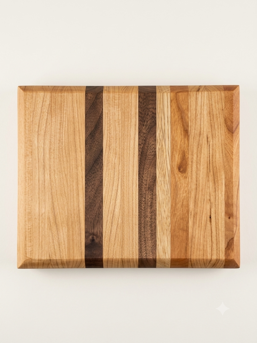 Handcrafted Mixed Hardwood Cutting Board — Cherry, Walnut & Hardwood Accent | 8" × 6⅜" 1 Handcrafted Mixed Hardwood Cutting Board — Cherry, Walnut & Hardwood Accent | 8" × 6⅜"